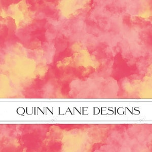 May include: A seamless pattern featuring a watercolor-style design of pink and yellow clouds. The text "QUINN LANE DESIGNS" is centered at the bottom of the image.