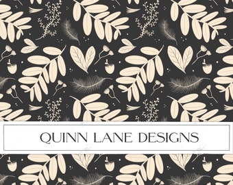 Black and White Foliage Pattern, Seamless Floral Design (Digital Download)