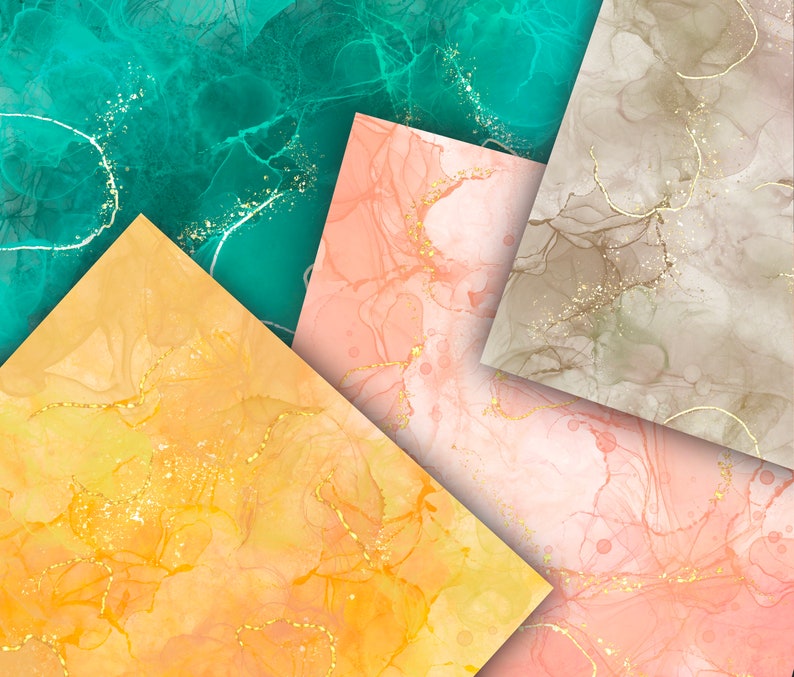 Alcohol Ink Digital Paper, Colorful Fluid Ink Patterns, 12x12 ...