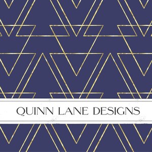 Gold Triangle Seamless Pattern, Geometric Digital Paper, Digital Download File, Blue and Gold, Surface Design, Printable, Commercial Use