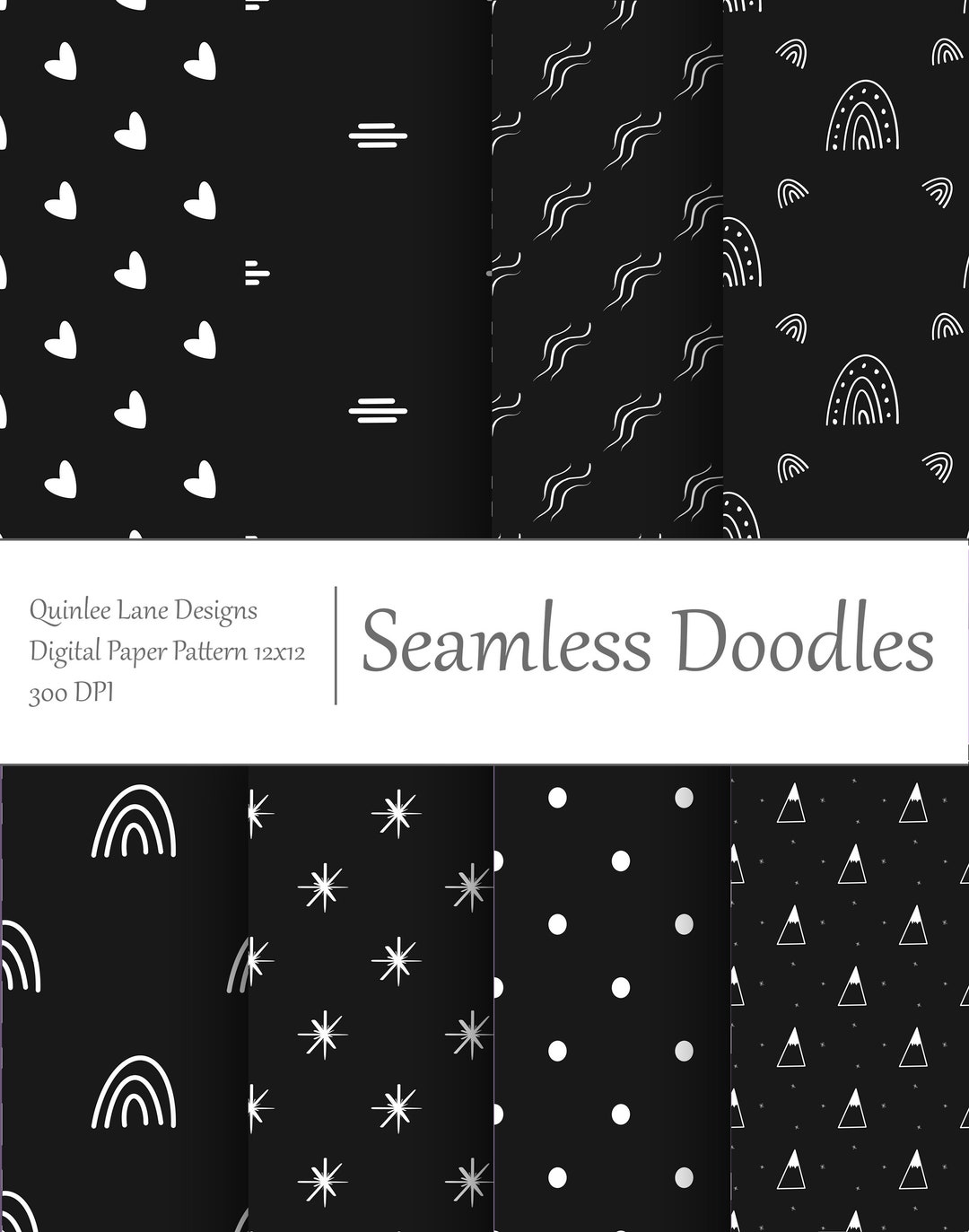 Black and White Doodles Digital Paper | Seamless Patterns (digital ...