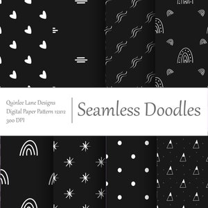 Black and White Seamless Doodles | Digital Paper | Digital Pattern | Repeating Pattern | Simple Doodles | Scrapbooking Paper | Heart Pattern