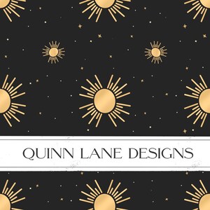 Boho Golden Sun Digital nahtloses Muster | Stoffmuster | Digitales Papier Muster | Oberflächengestaltung | Schwarz und Gold | Digitaler Download