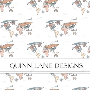 World map surface pattern, boho world map seamless pattern, countries, travel pattern, ocean pattern, simple world map, digital download