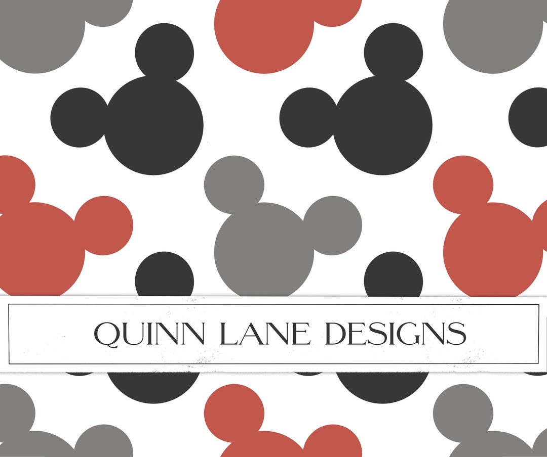 Classic Mouse Ears Silhouette Pattern, Retro Fabric, Black, White, Gray ...