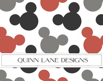Retro Mouse Ears Fabric Pattern, Black, White, Gray, Red (Digital Download)