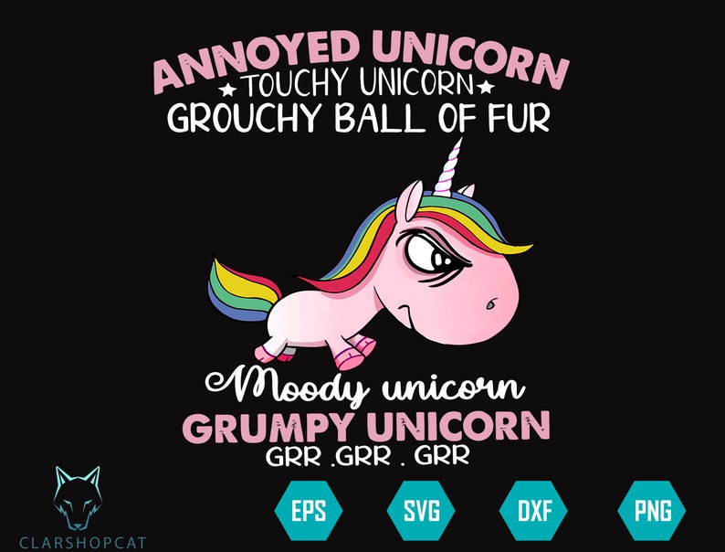 Unicorn Funny Svg Digital Files Png,Eps,Dxf Unicorn Grumpy Svg Annoyed