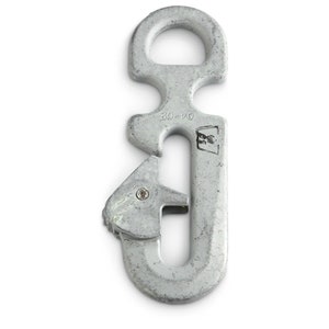 May include: A silver metal carabiner with a spring-loaded gate. The carabiner features a D-shaped top with a circular opening and a hinged gate for attachment. The numbers "04-02" and a symbol are printed on the carabiner.