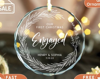 Engaged Christmas Ornament, Classic Engaged Ornament, Personalized First Christmas Engaged, Custom Engagement Keepsake