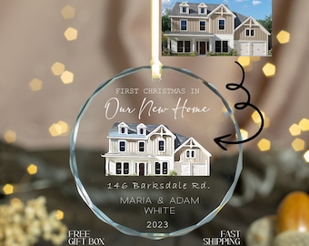 Personalized New Home Photo Ornament, Custom watercolor House Address Ornament, Housewarming Gift, Realtor Client Gift,Couples Home Ornament