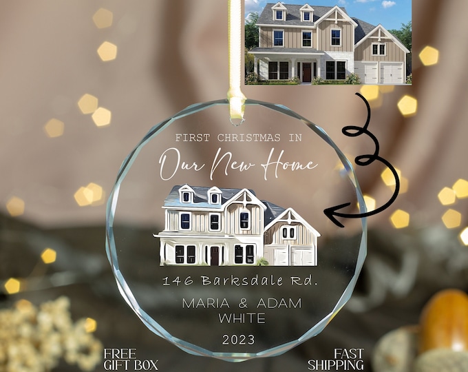 Personalized New Home Photo Ornament, Custom watercolor House Address Ornament, Housewarming Gift, Realtor Client Gift,Couples Home Ornament
