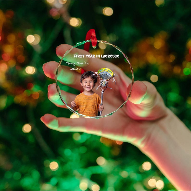 Personalized Lacrosse Players Christmas Ornament, First Year in Sport