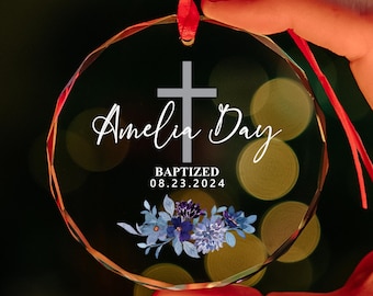 Personalized God Bless Baptized Ornament, Baby Christening Ornament, Christened Keepsake, Catholic Cross Baby Baptism Gift, Godparent Gift