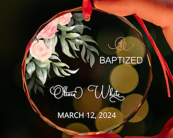 Personalized God Bless Christening Ornament, Baby Baptized Ornament, Christened Keepsake, Catholic Cross Baby Baptism Gift