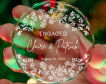 Personalized Engagement Christmas Ornament: Clear Glass Keepsake