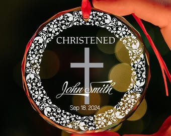 Personalized Christened Name Ornament, Baby Baptized Ornament, Christened Keepsake, Catholic Cross Baby Baptism Gift, Christening, Dedicated