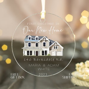 Personalized New Home Photo Ornament, Custom watercolor House Address Ornament, Housewarming Gift, Realtor Client Gift,Couples Home Ornament image 2