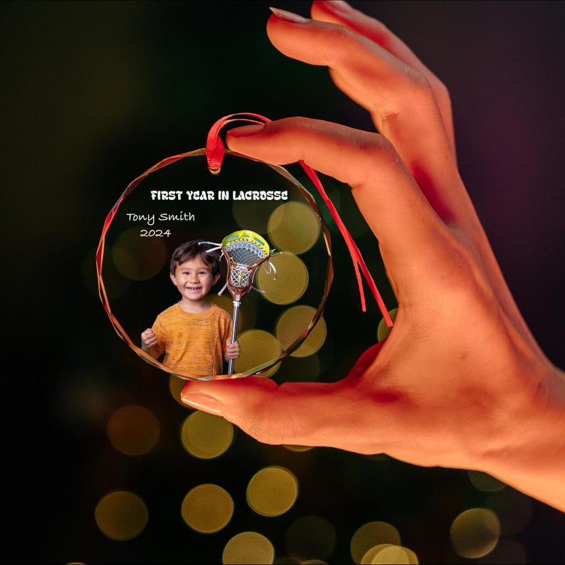 Personalized Lacrosse Players Christmas Ornament, First Year in Sport