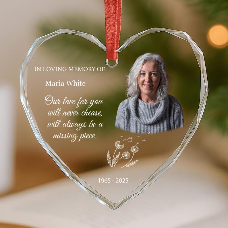 Custom Memorial Photo Heart Ornament, Personalized in Loving Memory ...