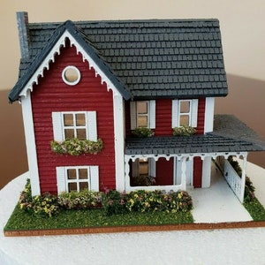 Dollhouse Miniature1:144 Scale Country Style House ASSEMBLED COMPLETELY FINISHED
