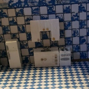 1:144 Dollhouse Miniature ASSEMBLED KITCHEN, Sink, Stove, Fridge  and UPPER Cabinet