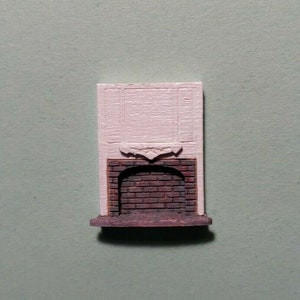 Dollhouse Miniature 1:144 Scale Full Wood and Gray Brick Fireplace "ASSEMBLED"