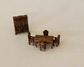 Dollhouse Miniature 1:144 scale Walnut Victorian Dining Room Set "ASSEMBLED"