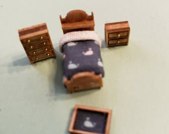 Dollhouse Miniature 1:144 Scale Country Style Child's Room Furniture ASSEMBLED