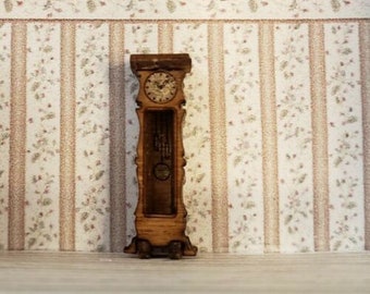 1:144th Scale Dollhouse Miniature Assembled Wood Grandfather Clock / Gold Face