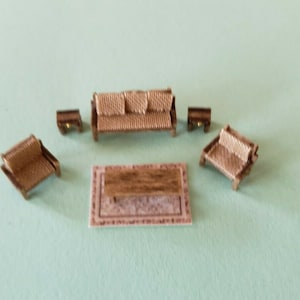 Dollhouse Miniature 1:144 Scale Country Style Living Room FULLY ASSEMBLED w/RUG