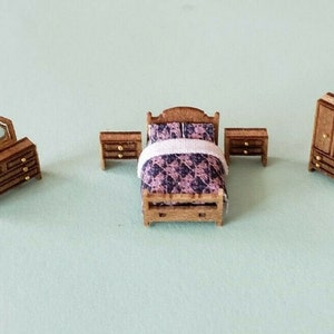 Dollhouse Miniature 1:144 Scale ASSEMBLED&quot; Country Style Bedroom Furniture Set
