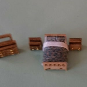 Dollhouse Miniature 1:144 Scale ASSEMBLED&quot; Modern Style Bedroom Furniture Set