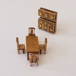 Dollhouse Miniature 1:144 Scale &quot;ASSEMBLED&quot; Country Dining Room Furniture 6PCS