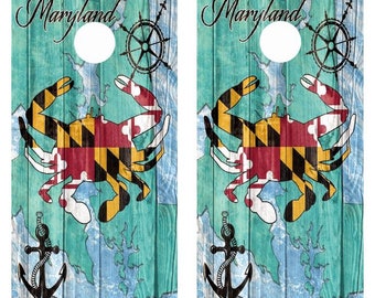 Maryland Beer Crab Flag Cornhole Board Wraps FREE LAMINATION #3278 