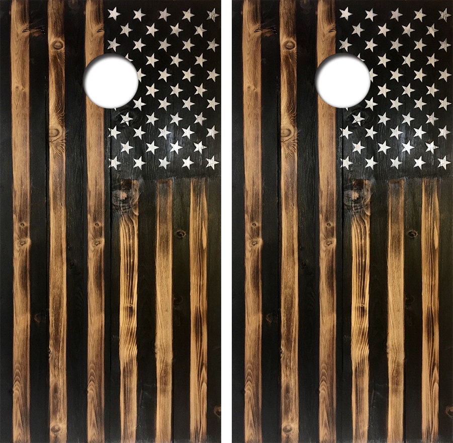 Wooden American Flag Cornhole Wrap Decal with Free Laminate Included