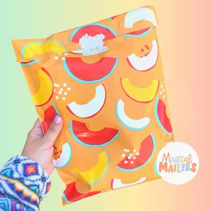 25ct-100ct 6x9&quot; Poly Mailers, SUMMER MELONS, 3.15mil Thick. Fun Printed Poly Mailers, Bright Summer Poly Mailers, Peach Poly Mailers!