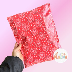 25ct-100ct 10x13" Poly Mailer HEART THROB, 3.15mil Thick. Pink Boutique Poly Mailers. Red Valentines Day Mailers, Spring Holiday Mailers