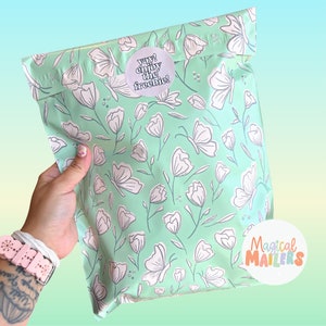 14.5x19" Poly Mailer MINT SPRING FLING, 3.15mil Thick. Big Boutique Poly Mailers, Butterfly Floral Mailers, Spring Summer Mailers, Green