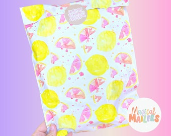25ct-100ct 10x13 Poly Mailers, PINK LEMONADE, 3.15mil Thick, Boutique Poly Mailers, Lemon Mailers, Fruit Mailers, Fun Bright Mailers!