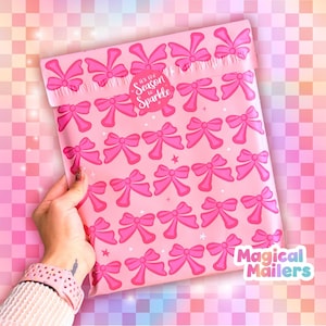 25-100ct 10x13” Poly Mailer PRETTY in PINK BOWS, 3.15mil Thick. Coquette poly mailers, Bow poly mailers, Pink Valentines mailers!