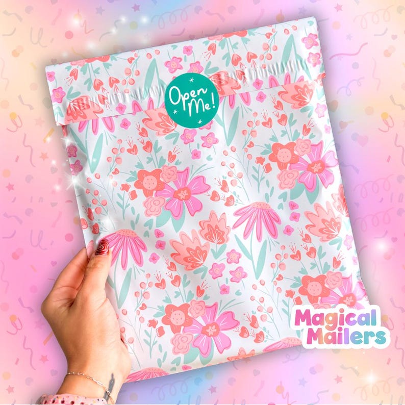25-100ct 10x13” Poly Mailer BLISSFUL FLORAL, 3.15mil Thick. Holiday ...