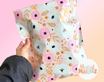 25ct-100ct 10x13 Poly Mailer FLIRTY FLORAL, 3.15mil Thick. Boutique Poly Mailers. Spring Summer Mailers, Boho Floral Mailers, Pink Mailers