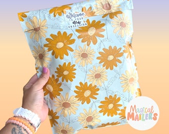 25ct-100ct 6x9" Poly Mailers BLUE DAISIES, 3.15mil Thick. Boutique Poly Mailers, Spring Summer Poly Mailers, Floral Mailers!