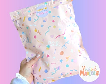 25ct-100ct 10x13 CONFETTI Poly Mailer, 3.15mil Thick. Pink Boutique Poly Mailers. Birthday Celebration Mailers. Fun Colorful Spring Summer