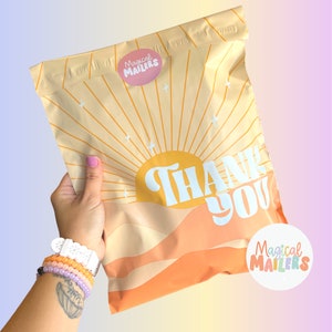 25ct-100ct 10x13 Poly Mailer BOHO THANK YOU, 3.15mil Thick. Boutique Poly Mailers. Spring Summer Mailers, Boho Sunset Mailers, Neutral Print