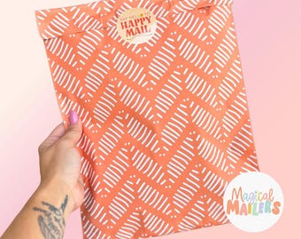 Sobres de polietileno de 25 a 100 unidades, 25 x 33 cm, color terracota zigzag, 3,15 milésimas de pulgada de grosor. Sobres de polietileno de boutique. Sobres de Halloween con estampados y estilo bohemio neutro.