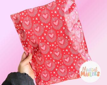 25ct-100ct 10x13" Poly Mailer HEART THROB, 3.15mil Thick. Pink Boutique Poly Mailers. Red Valentines Day Mailers, Spring Holiday Mailers