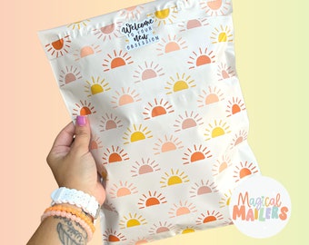 25ct-100ct 10x13 Poly Mailer SENDING SUNSHINE (TAN), 3.15mil Thick. Boutique Poly Mailers. Spring Summer Mailers, Boho Sun Mailers