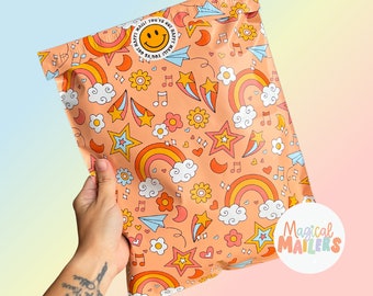 25ct-100ct 10x13" Poly Mailer HAPPY MAIL, 3.15mil Thick. Boutique Poly Mailers. Fun Colorful Mailers, Boho Fall Mailers!