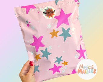 50ct-100ct 14.5 x 19" Poly Mailers PINK STARDUST, 3.15mil Thick. Boutique Poly Mailers, Star Poly Mailers, Boho Poly Mailers, Retro Mailers!